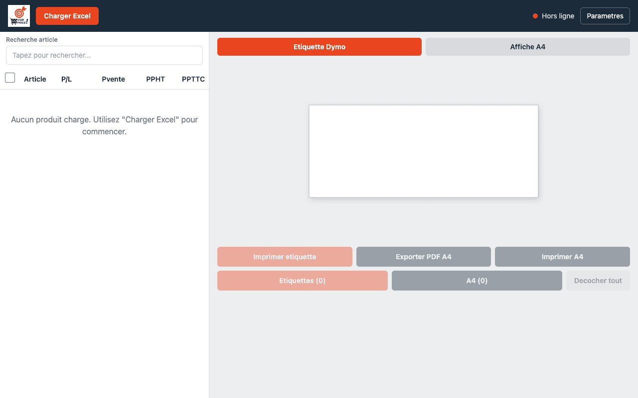 Capture réelle de l’application — écran d’import, sans données client. : Go For Price / RC PROD SRL