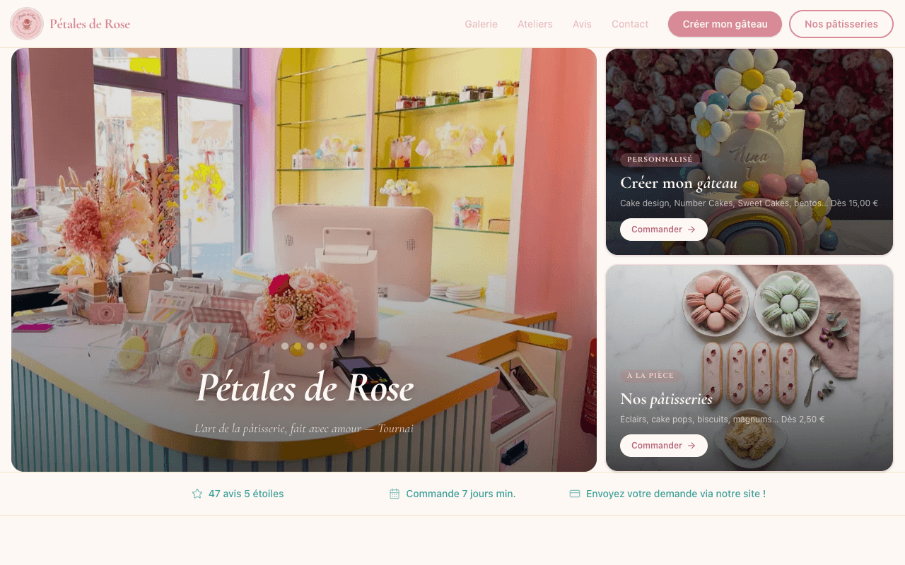 Pétales de Rose — e-commerce pâtisserie artisanale Tournai