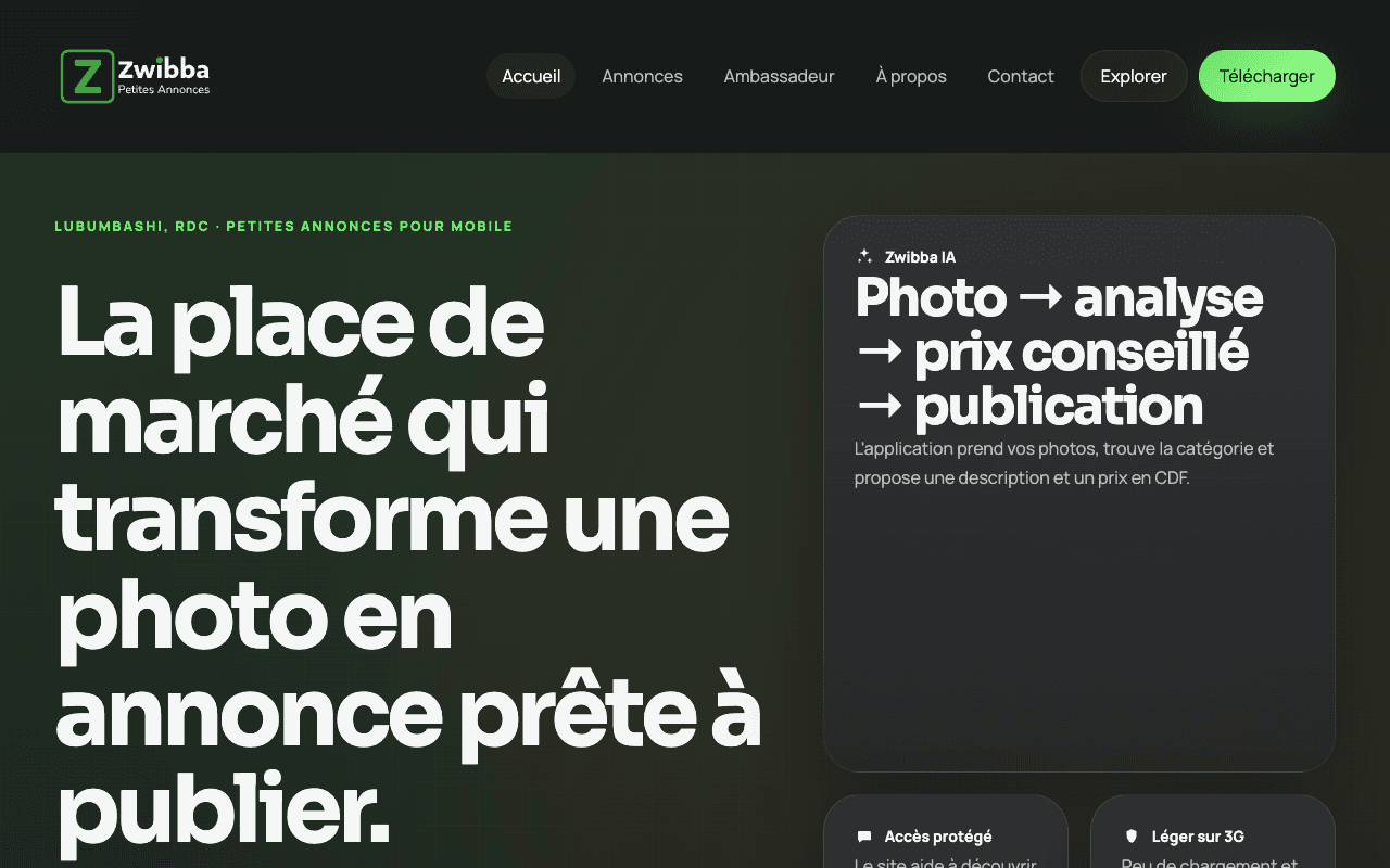 Zwibba — marketplace mobile RDC avec IA